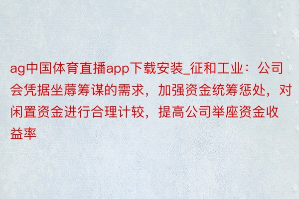 ag中国体育直播app下载安装_征和工业：公司会凭据坐蓐筹谋的需求，加强资金统筹惩处，对闲置资金进行合理计较，提高公司举座资金收益率