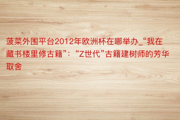 菠菜外围平台2012年欧洲杯在哪举办_“我在藏书楼里修古籍”：“Z世代”古籍建树师的芳华取舍