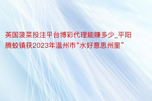 英国菠菜投注平台博彩代理能赚多少_平阳腾蛟镇获2023年温州市“水好意思州里”